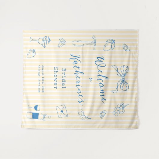 Hand Drawn Bridal Shower Backdrop Tapestry タペストリー (正面(横))