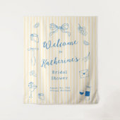 Hand Drawn Bridal Shower Backdrop Tapestry タペストリー (正面)