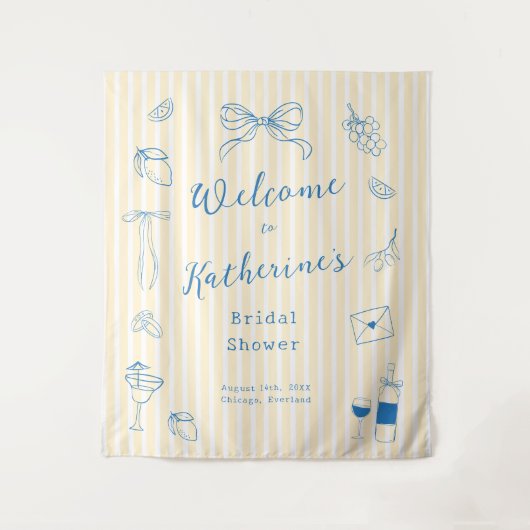 Hand Drawn Bridal Shower Backdrop Tapestry タペストリー (正面)