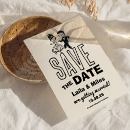 Hand drawn Bride and Groom Wedding Save The Date セーブザデート