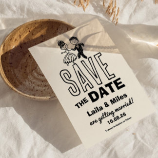 Hand drawn Bride and Groom Wedding Save The Date セーブザデート