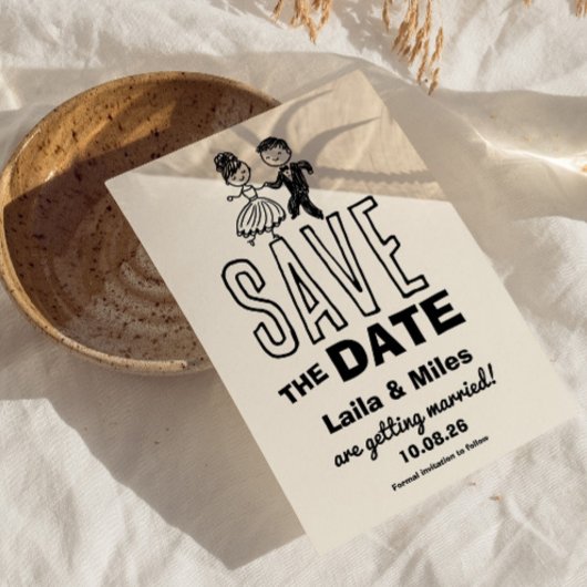 Hand drawn Bride and Groom Wedding Save The Date セーブザデート