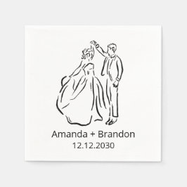 Hand Drawn Bride Groom Dancing Wedding スタンダードカクテルナプキン