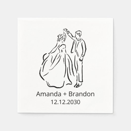 Hand Drawn Bride Groom Dancing Wedding スタンダードカクテルナプキン (正面)