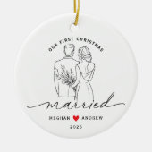 Hand Drawn Bride & Groom Wedding セラミックオーナメント (正面)