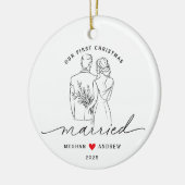 Hand Drawn Bride & Groom Wedding セラミックオーナメント (左)