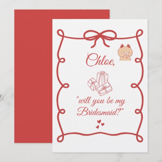 Hand Drawn Bridesmaid bridal Proposal Cards 招待状 (正面/裏面)