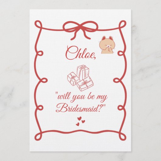 Hand Drawn Bridesmaid bridal Proposal Cards 招待状 (正面)