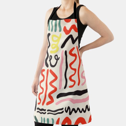 Hand drawn brush pattern, zigzags, lines and curve エプロン (インサイチュ)