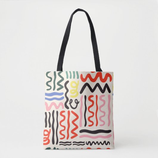 Hand drawn brush pattern, zigzags, lines and curve トートバッグ (正面)