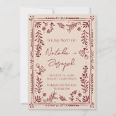 Hand Drawn Burgundy Deep Red Floral Garden Wedding セーブザデート (裏面)