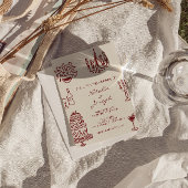 Hand Drawn Burgundy Romantic Whimsical Wedding 招待状