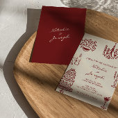 Hand Drawn Burgundy Romantic Whimsical Wedding 招待状