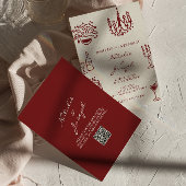 Hand Drawn Burgundy Whimsical QR Code Wedding 招待状