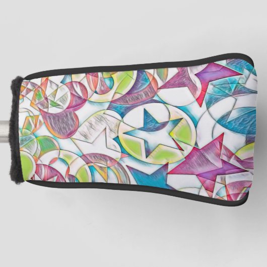 Hand Drawn By EDDArt – 星とハート1 ゴルフヘッドカバー (正面)