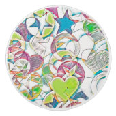 Hand Drawn By EDDArt – 星とハート1 セラミックノブ (正面)