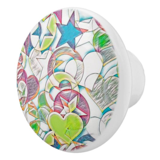 Hand Drawn By EDDArt – 星とハート1 セラミックノブ (右)