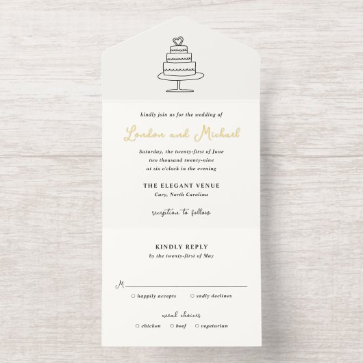 Hand Drawn Cake Doodle Modern Wedding オールインワン招待状 (内側)