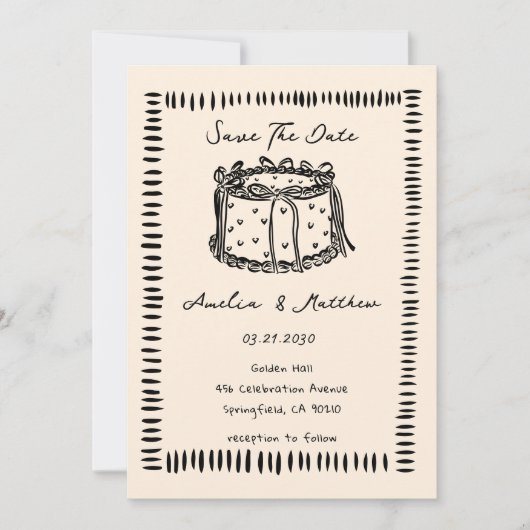 hand drawn Cake Doodle Whimsical Wedding  招待状 (正面)