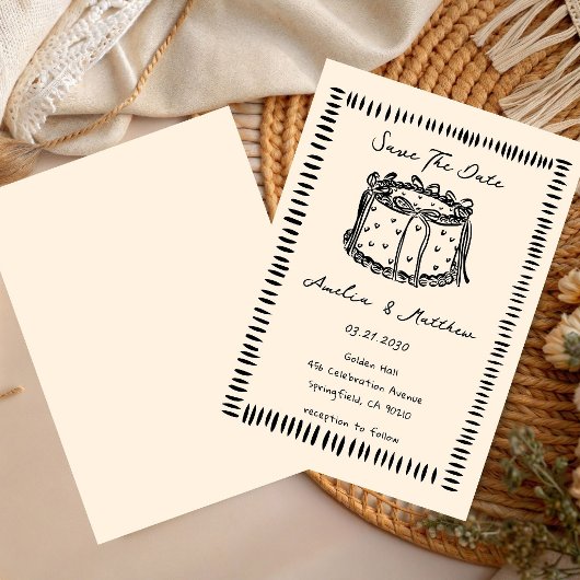 hand drawn Cake Doodle Whimsical Wedding  招待状