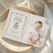 Hand Drawn Cake Quirky Unique 1st Birthday Photo 招待状