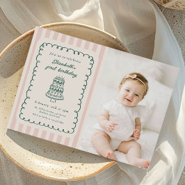 Hand Drawn Cake Quirky Unique 1st Birthday Photo 招待状