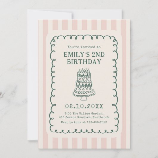 Hand Drawn Cake Quirky Unique Birthday Party 招待状 (正面)