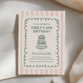 Hand Drawn Cake Quirky Unique Birthday Party 招待状