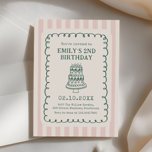 Hand Drawn Cake Quirky Unique Birthday Party 招待状