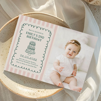 Hand Drawn Cake Quirky Unique Birthday Party Photo 招待状