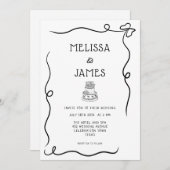 Hand Drawn Cake Whimsical Wedding 招待状 (正面/裏面)