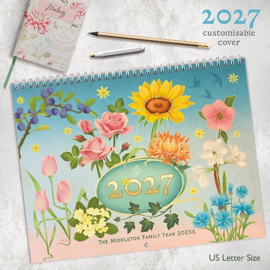 Hand Drawn Calendar Art Nouveau Flowers カレンダー