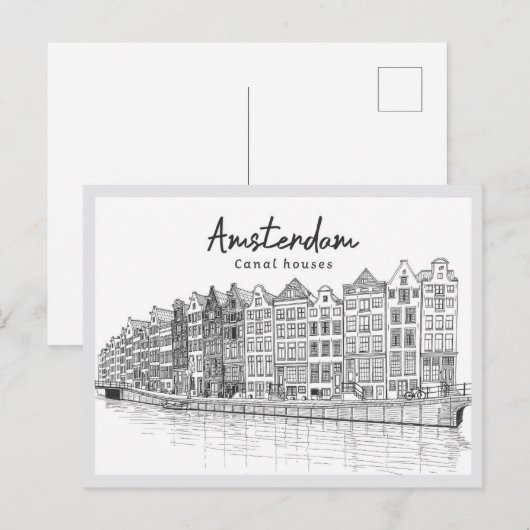 Hand drawn Canal Houses Amsterdam Netherlands ポストカード (正面/裏面)
