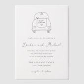 Hand Drawn Car Doodle Modern Wedding ベラム紙招待状 (正面)