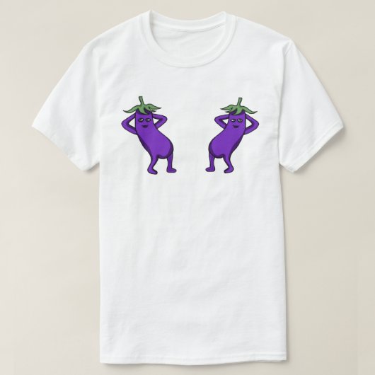 Hand Drawn Cartoon Cute Eggplants Posing Tシャツ (デザイン正面)