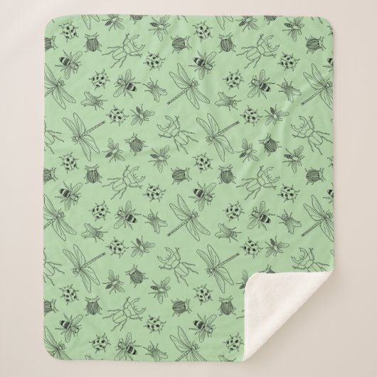 Hand-Drawn Cartoon Insects Pattern Throw Blanket シェルパブランケット (正面)
