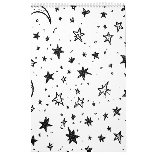 Hand Drawn Celestial Night Sky Pattern カレンダー (カバー)