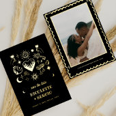 Hand Drawn Celestial Wedding Save the Date in Gold 箔招待状