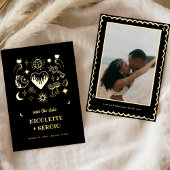 Hand Drawn Celestial Wedding Save the Date in Gold 箔招待状