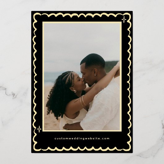 Hand Drawn Celestial Wedding Save the Date in Gold 箔招待状 (裏面)