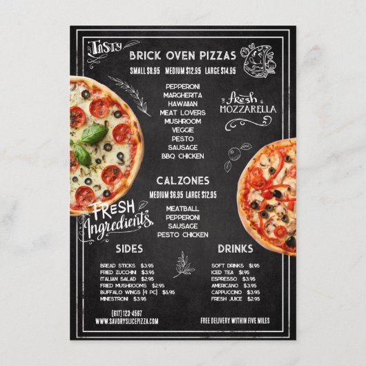 Hand-drawn Chalkboard Pizza Restaurant メニュー (裏面)