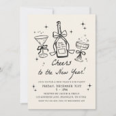 Hand Drawn Champagne Cheers New Years Eve Party 招待状 (正面)