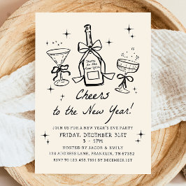 Hand Drawn Champagne Cheers New Years Eve Party 招待状