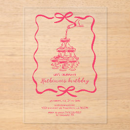 Hand Drawn Champagne Tower Birthday Party Pink  アクリル招待状