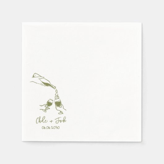 Hand Drawn Champagne Tower Glass Wedding Napkins スタンダードカクテルナプキン (正面)