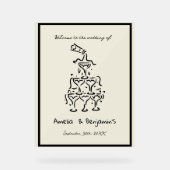 Hand Drawn Champagne Tower Retro Welcome wedding アクリルサイン (正面)