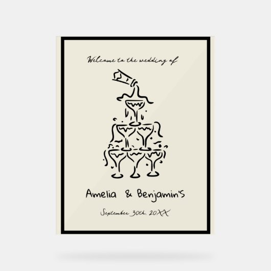 Hand Drawn Champagne Tower Retro Welcome wedding アクリルサイン (正面)