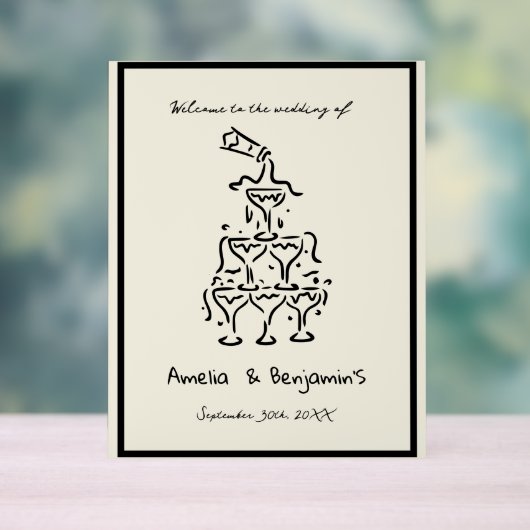 Hand Drawn Champagne Tower Retro Welcome wedding アクリルサイン (ニュートラル)