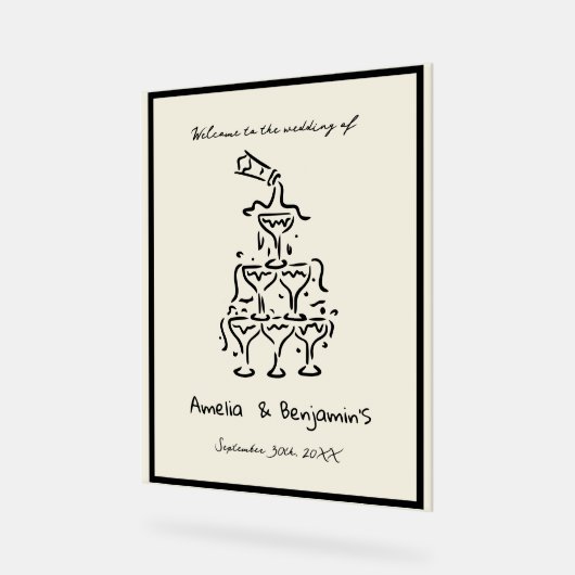Hand Drawn Champagne Tower Retro Welcome wedding アクリルサイン (傾斜)