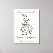 Hand Drawn Champagne Tower Retro Welcome wedding キャンバスプリント (正面)